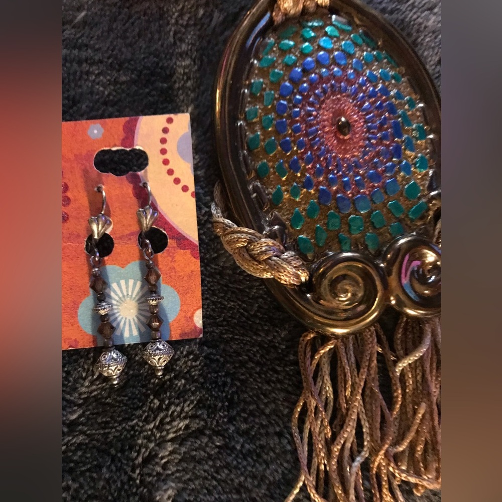 Stunning multi colored mandala meditation necklace and earring set